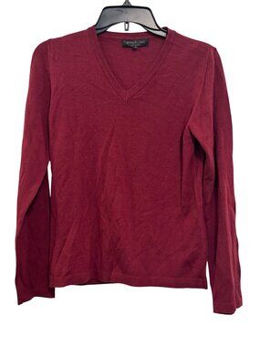 Brunella Gori Womens Red V-Neck Sweater 100% Merino Extrafine Wool Size M